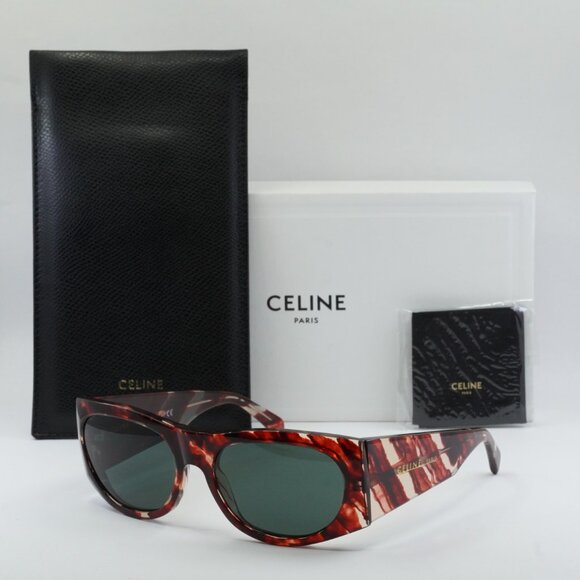 ?️ New Celine CL40029I 54N Sunglasses - Red Havana Frame, Green Lenses main image 9
